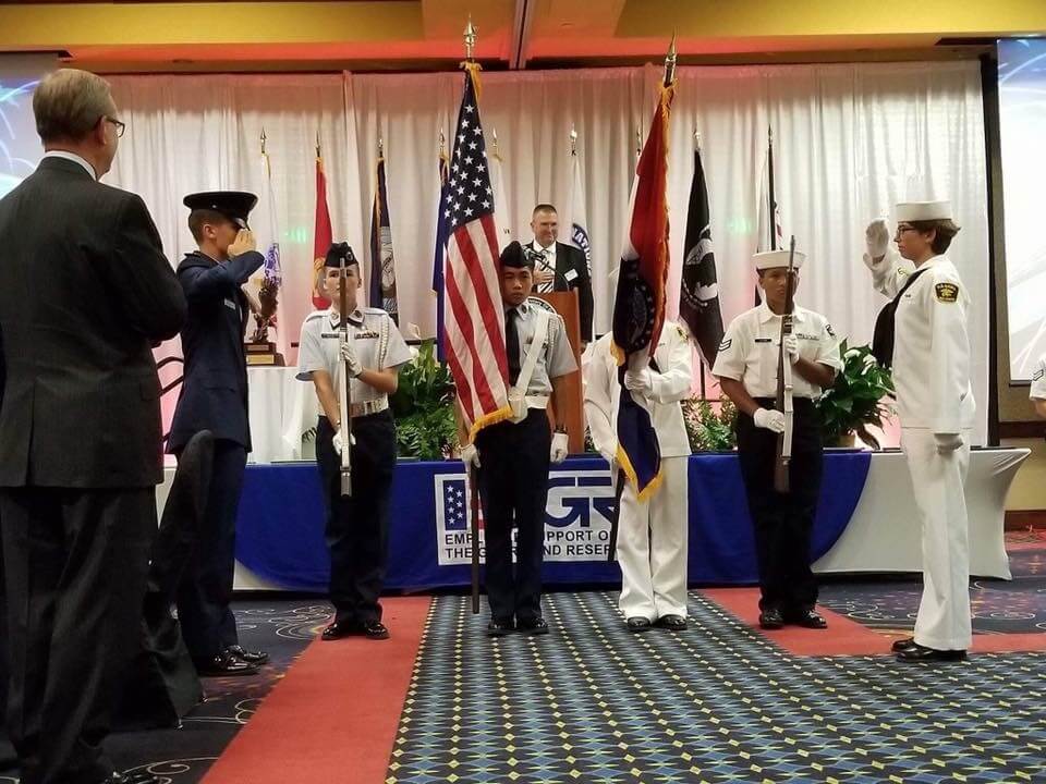 Young Naval and Air Force cadets presented the colors at the ESGR Awards Dinner.